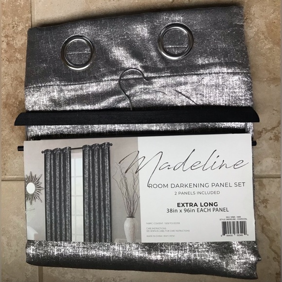 NWT Madeline Room Darkening Extra Long 96in Panel Set Decor Drapes - Charcoal - Picture 1 of 8